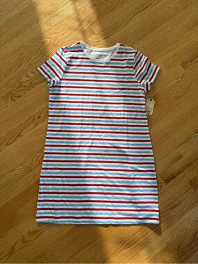 Striped Short-Sleeve T-Shirt Dress in Red, Blue & White LARGE NWT St John Bay